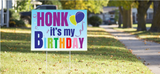 Custom Birthday yard sign rental in Houston TX with large colorful letters and lawn display