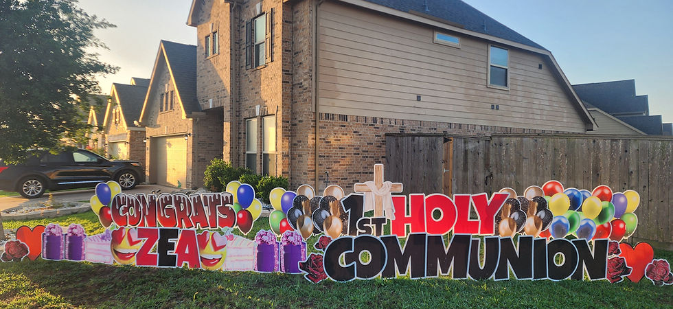 Custom Congrats yard sign rental in Houston TX with large colorful letters and lawn display