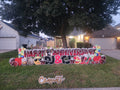 Custom Anniversary yard sign rental in Katy TX with large colorful letters and lawn display
