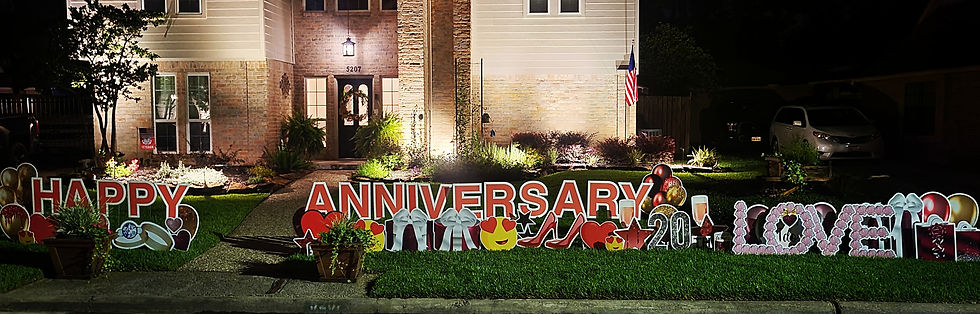 Custom Anniversary yard sign rental in Houston TX with large colorful letters and lawn display